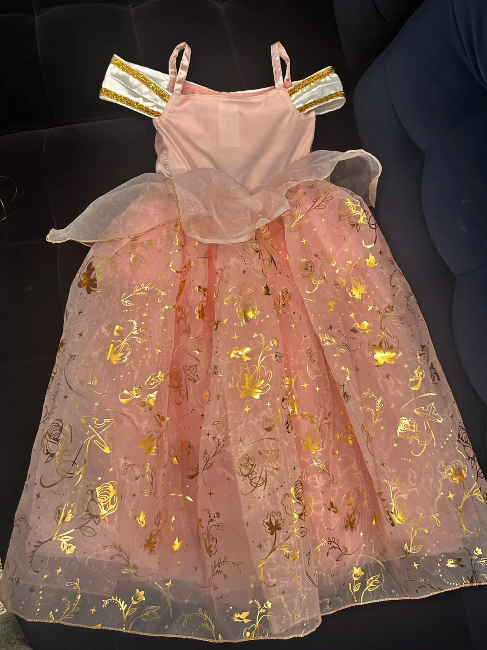 Sleeping Beauty Pink Gold Princess Tulle Capelet with Jewel Trim
